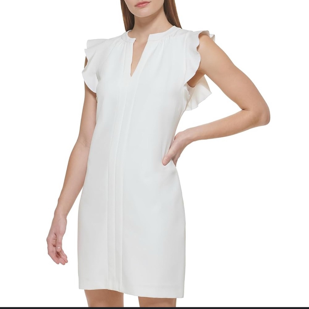Vince Camuto White Ruffle Sleeve Mini Dress